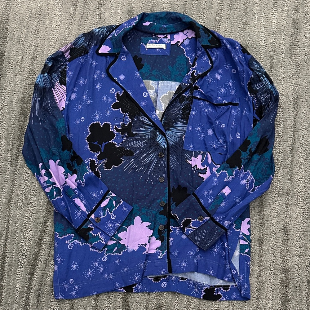 Free People Blue and Pink Floral Blouse
